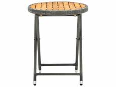 Vidaxl table à thé gris 60 cm résine tressée et bois d'acacia solide