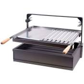 Visiodirect - Support Barbecue avec tiroir et récupérateur de graisse, Bac avec Plaque pour Barbecue en Inox coloris Gris - 50 x 41 x 42 cm