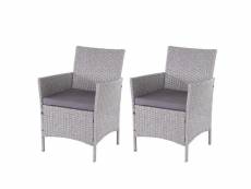 2x chaise de jardin en poly rotin halden, chaise en osier ~ gris, coussins anthracite