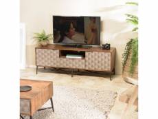 Alix - meuble tv en bois de manguier 2 portes 1 tiroir motifs ethniques