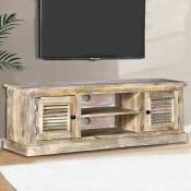 Armoire à télévision en bois avec 2 portes rainurées et 2 étagères de style rustique