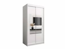 Armoire de chambre trina blanc 100 avec 2 portes coulissantes et miroir penderie (tringle) avec étagères sans tiroirs