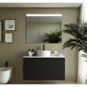 Caesaroo - Meuble de salle de bain suspendu 100 cm Ulisse en bois Noir mat avec lavabo à poser 100 cm - Standard