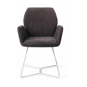 Chaise de salle à manger grise foncée almost black avec pieds hexagone métal blanc Mi