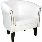 Fauteuil chesterfield en simili cuir et bois avec éléments décoratifs en cuivre chaise cabriolet meuble de salon blanc - Blanc
