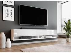 FURNIX meuble tv/ meuble tv suspendu Alyx 160 x 32 x 34 cm style industriel blanc mat/ blanc brillant avec LED