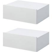 Homcom - Lot de 2 tables de chevet murales - lot de 2 tables de nuit - tiroir coulissant, plateau - panneaux particules blanc - Blanc