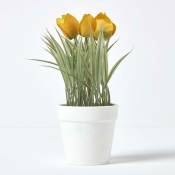 Homescapes - Tulipes jaunes artificielles en pot blanc 22 cm - Jaune