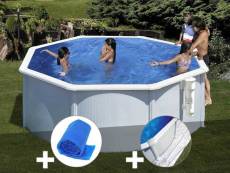 Kit piscine acier blanc gré bora bora ronde 3,20 x 1,22 m + bâche à bulles + tapis de sol