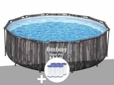 Kit piscine tubulaire ronde bestway steel pro max décor bois 3,66 x 1,00 m + 6 cartouches de filtration