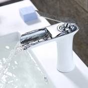 Kroos ® - Mitigeur lavabo contemporain avec bec en cascade Blanc