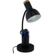 Lampe de bureau, porte-crayons, luminaire en métal, HxLxP : 46,5x14,5x17 cm, E27, lumière chevet, câble, noir - Relaxdays