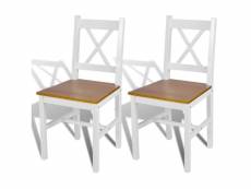 Lot de 2 chaises de salle à manger cuisine design classique bois de pin blanc cds020167