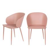 Lot de 2 chaises en résine et métal rose