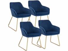 Lot de 4 chaises de salle à manger-assise en velours-pieds en métal-chaise de la réunion-bleu