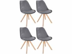 Lot de 4 chaises de salle à manger sofia en velours pieds en bois , gris/nature (carré)