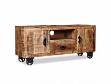 Meuble télé buffet tv télévision design pratique bois de manguier brut 120 cm helloshop26 2502131