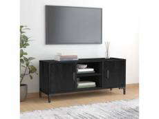 Meuble tv pour salon - armoire tv moderne noir 110x35x48 cm bois de pin massif recyclé meuble pro frco86287