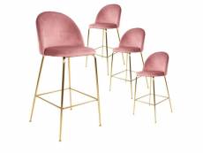 Meyrin - lot de 4 chaises hautes velours rose et pieds métal doré