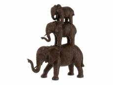Paris prix - statuette déco "3 éléphants" 40cm marron