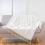 Plaid frangé en chenille - Blanc - 125 x 150 cm