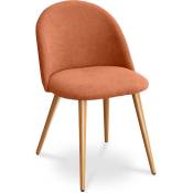 Scandinavian Style - Chaise de salle à manger Evelyne Design Scandinave Premium Orange - Métal finition effet bois, Lin, Bois - Orange