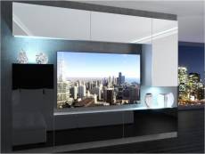 Slide - ensemble meubles tv - unité murale largeur 250 cm - mur tv à suspendre - finition gloss - sans led - blanc/noir