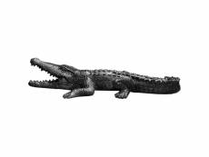 Statue crocodile avec gueule ouverte gris anthracite