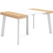 Table console extensible, Console meuble, 140, Pour 6 personnes, Pieds en bois, Style moderne, Chêne et blanc - Skraut Home