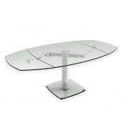 Table de repas extensible GROOVE plateau et allonge en verre trempé - transparent