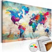 Tableau en liège carte du monde : folie colorée - 120 x 80 cm