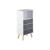 Urban Meuble - Rangement scandinave Étagères de salon 3 tiroirs tissu bois blanc gris