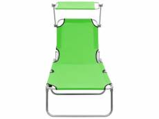 Vidaxl chaise longue pliable avec auvent acier vert