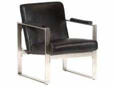 Vidaxl fauteuil tube noir 60x73x77 cm cuir véritable 286947