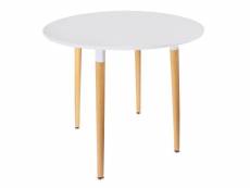 Zuri - table ronde blanche et pieds effet bois