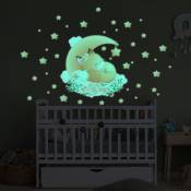 Ambiance-sticker - Sticker phosphorescent lumineux - renard dans les étoiles + 40 étoiles - Autocollant mural plafond enfant fluorescent - 50x55cm