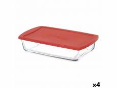 Boîte à lunch borcam rouge transparent verre borosilicaté 1,3 l (4 unités)