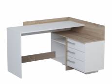 Bureau d’angle en bois coloris chêne brosse/blanc mat - 128,5 x 83,2 x 105,7 cm