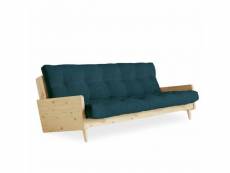 Canapé 3 places convertible indie style scandinave futon bleu profond couchage 130*190 cm. 20100886257