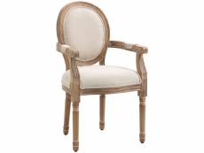 Chaise de salle à manger chaise de salon médaillon style louis xvi bois hévéa patiné sculpté tissu beige