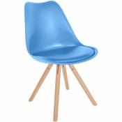 Chaise de salle à manger Sofia en plastique et Similicuir Pieds en bois bleu clair Nature (rond)