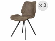 Chaise industrielle microfibre vintage marron/métal noir brossés (x2) HORIZON - Chaise industrielle microfibre vintage marron pieds métal noir brossés
