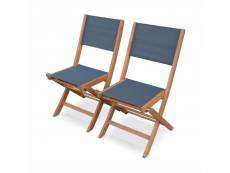 Chaises de jardin en bois et textilène - almeria gris anthracite - 2 chaises pliantes en bois d'eucalyptus huilé et textilène