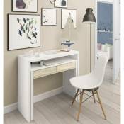 Dmora Table console Billings, Bureau avec plateau extensible, Bureau PC avec 2 tiroirs, cm 99x36h88, Blanc et Chêne, avec emballage renforcé