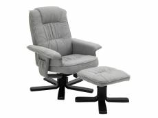 Fauteuil de relaxation charly repose-pieds siège pivotant dossier inclinable assise rembourrée relax, en tissu gris et pieds noirs