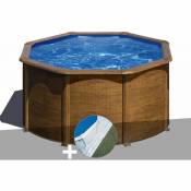 GRÉ - Kit piscine acier aspect bois Pacific ronde 2,60 x 1,22 m + Tapis de sol - Bois