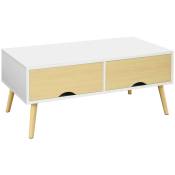HOMCOM Table basse table de salon rectangulaire avec 2 tiroirs et 1 compartiment ouvert 90 x 48 x 39 cm blanc et naturel Aosom France