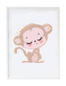 Impression de singe encadrée en bois blanc 43X33 cm