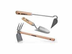Kit 3 outils de jardin manche bois inox et fer forgés à la main haute qualité traditionnelle vito