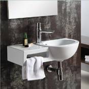 Lave main avec porte serviette rectangulaire - Céramique Blanc - 62x29 cm - Atena